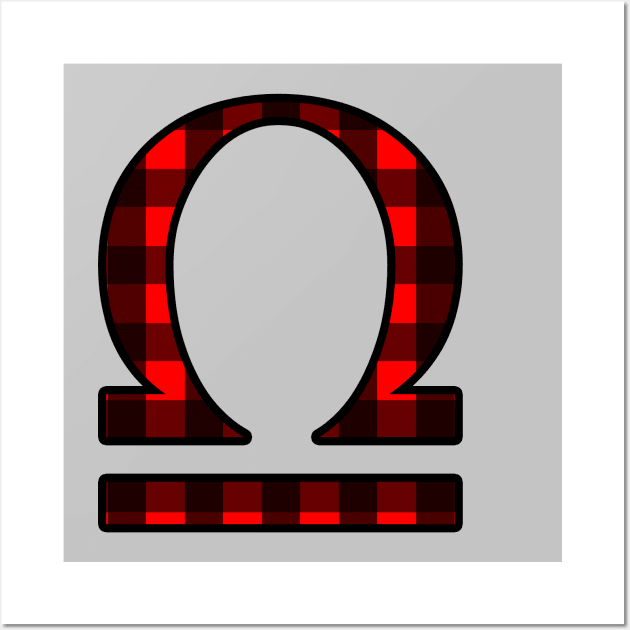 Libra Zodiac Horoscope Symbol in Black and Red Buffalo Plaid Wall Art by bumblefuzzies